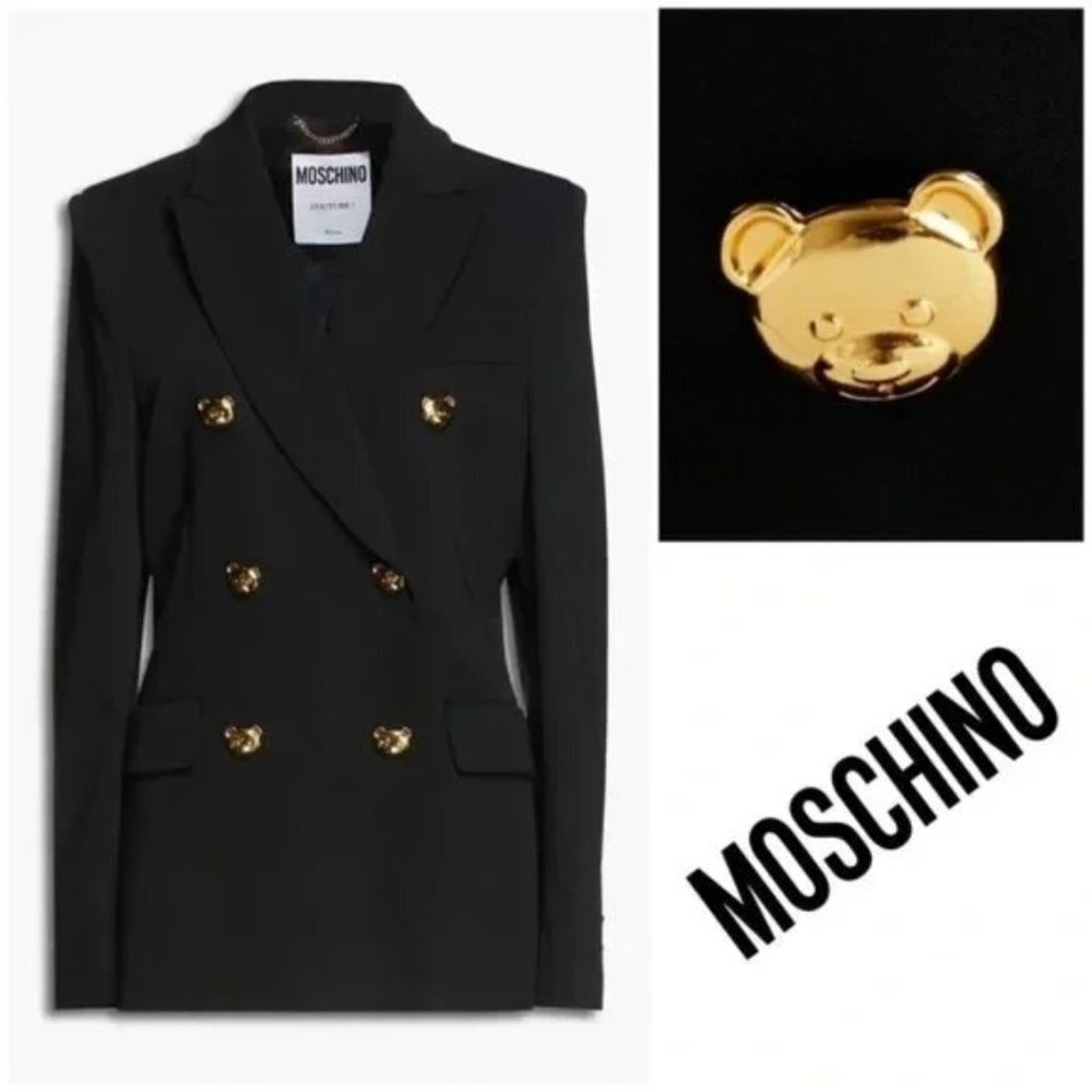 [🌟 PRICE FIRM] 🐻 MOSCHINO Black Twill Teddy Bear Button Blazer Jacket